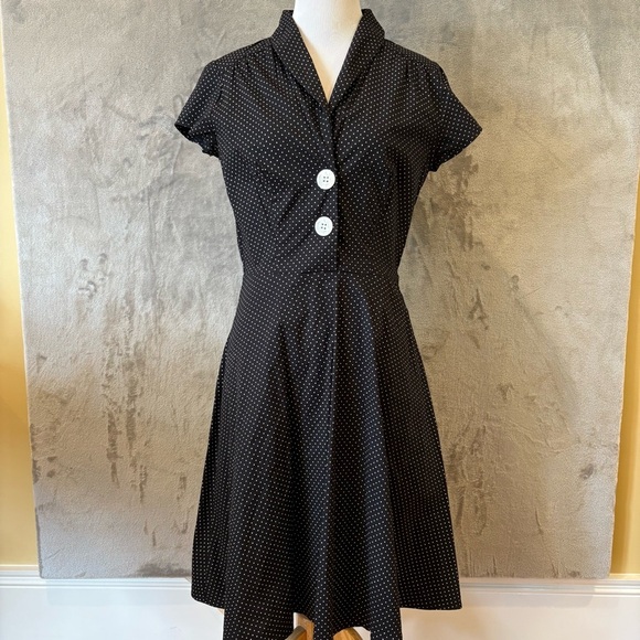 Retro Nautical Monochrome Pinup Polka Dot Dress Wmn’s Sz 11 - Picture 1 of 11